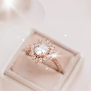 Aura Cluster Three-Stone Rose Gold Diamond Ring