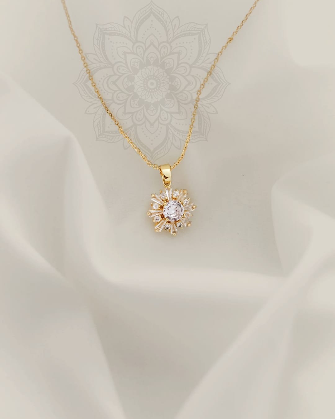 Gold Starburst Crystal Pendant Necklace