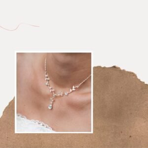 Silver Botanical Leaf & Teardrop Crystal Y-Necklace