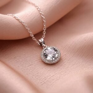Celestial Solitaire Halo Pendant Necklace (Sterling Silver)